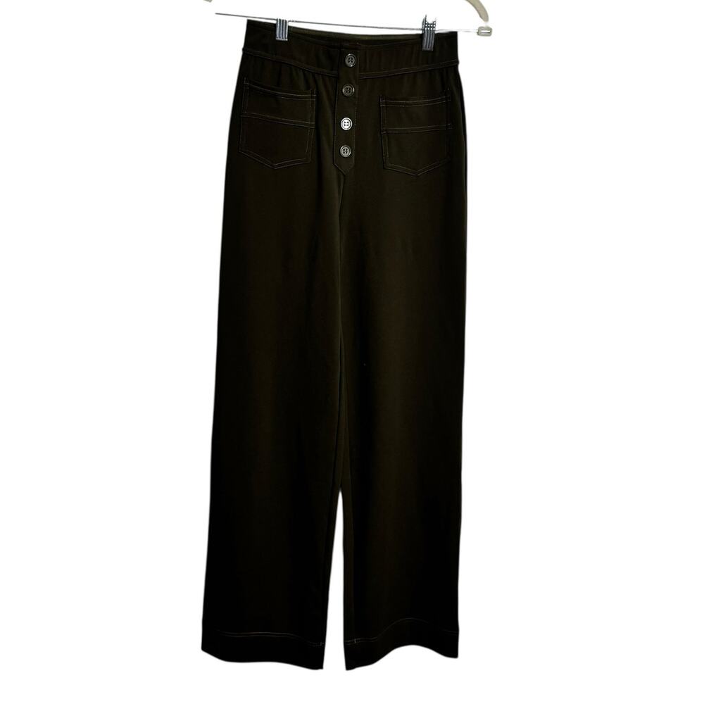 Halara‎ High Waisted Straight Leg Button Pants XS Olive Green Forest Night NWT